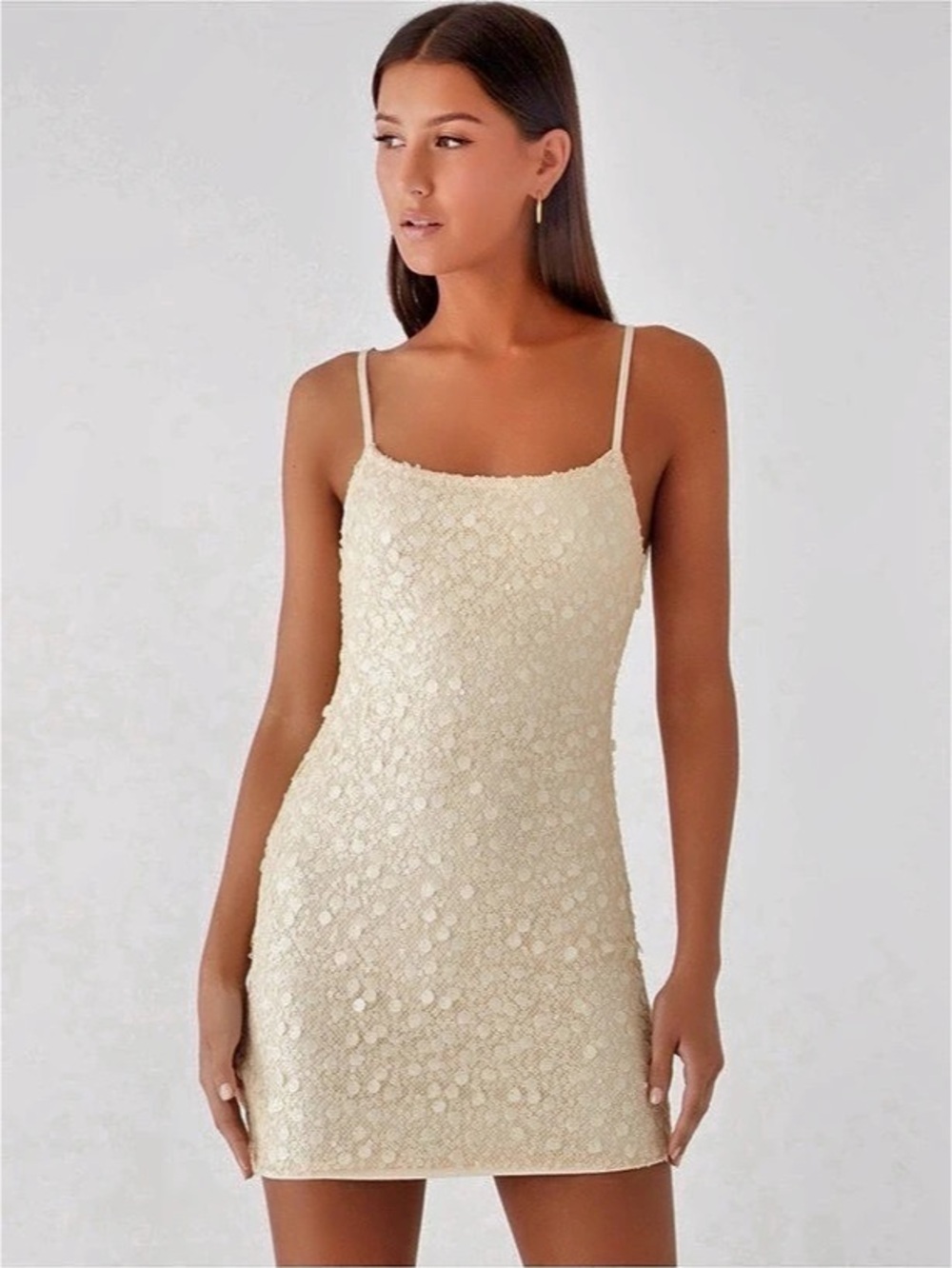 Peppermayo Starlit Soiree Sequin Mini Dress Cream XS
